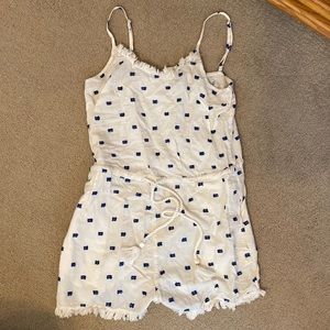 Aerie white and blue fringe romper XS